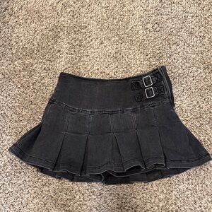 Black Pleated Skort with Buckle Detail